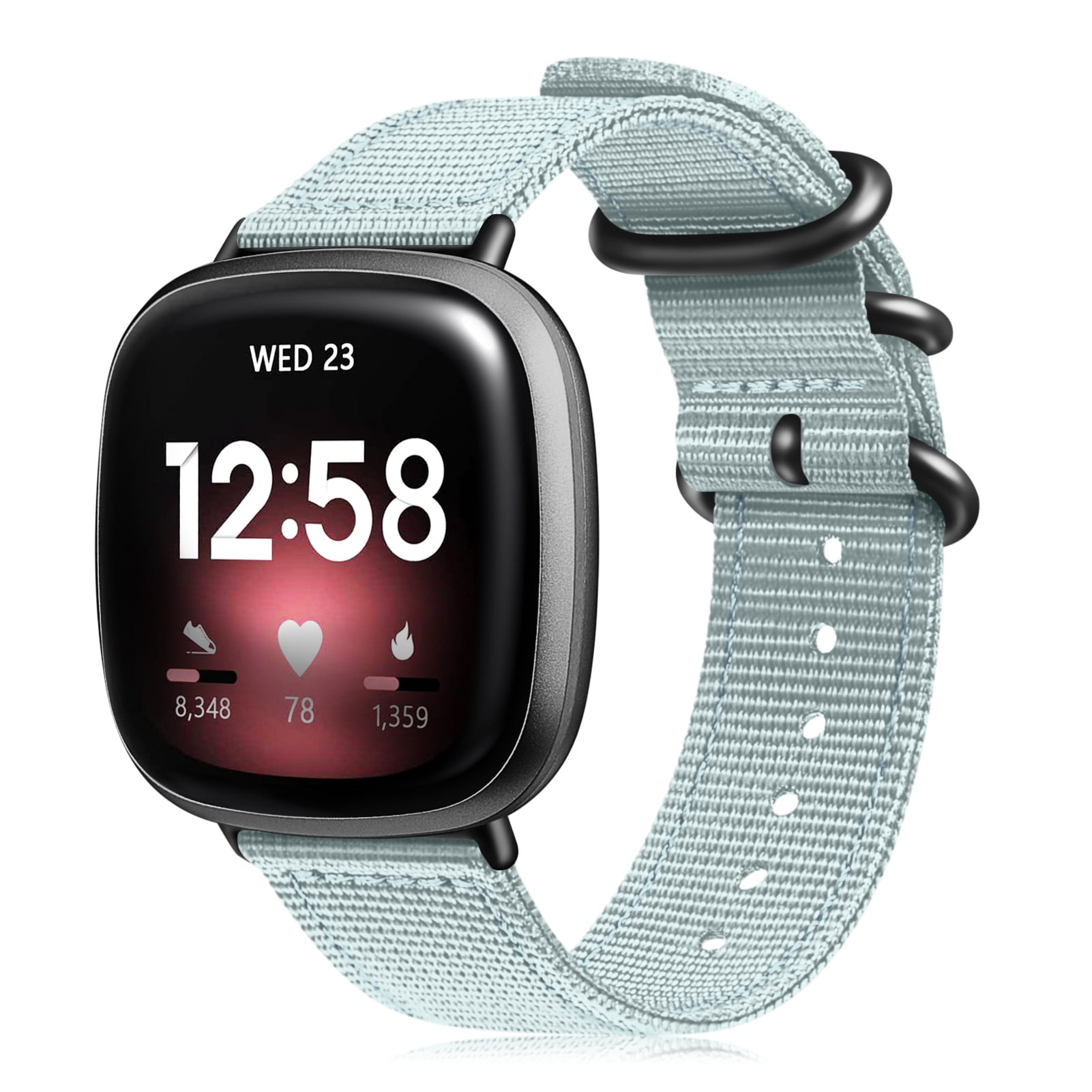 Nylon Wrist Band Strap Watchband For Fitbit Versa 3 Sense Silver Buckle Bracelet 