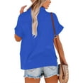 thumbnail image 3 of Frontwalk Ladies Blouse Button Down Tops Lapel Neck Shirts Women Casual Tunic Shirt Short Sleeve Blue M, 3 of 6