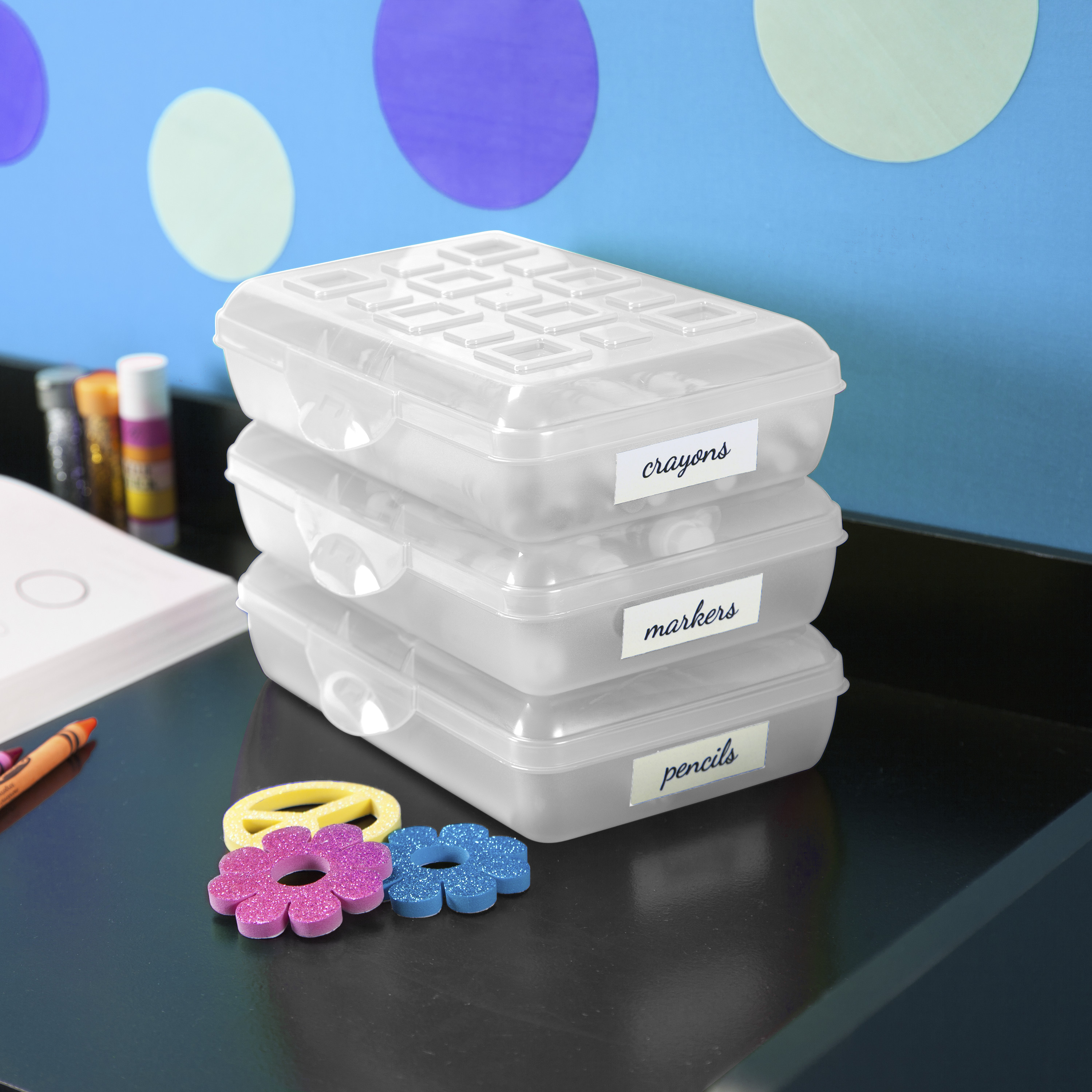 Caja de Lápices Pequeña Sterilite, Estuche de Plástico con Tapa con Bisagra y Cierre de Presión, Almacenamiento Portátil para Útiles Escolares, Transparente 5