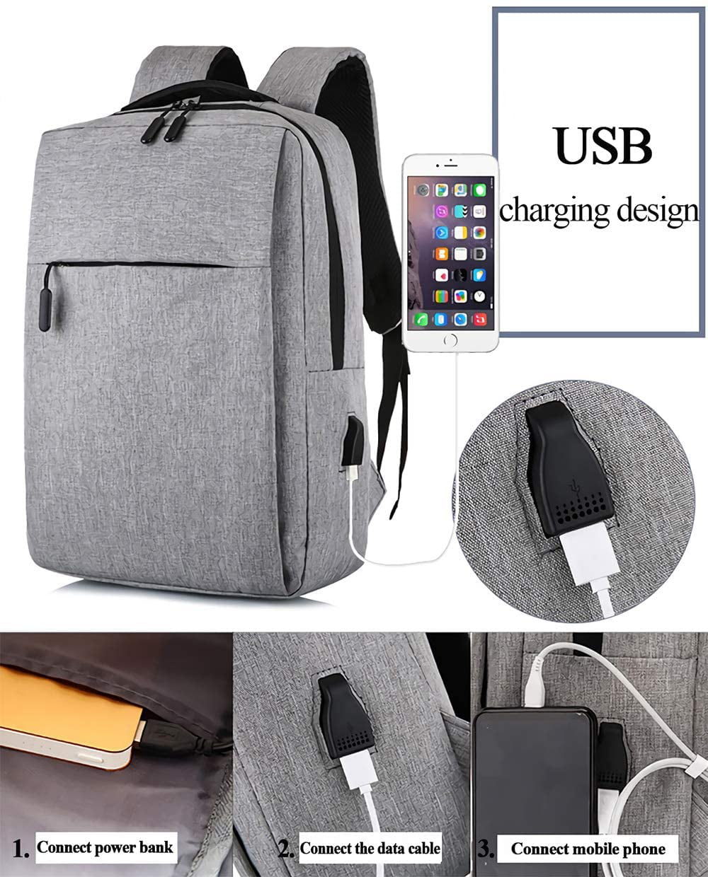 Lightweight Traveling Laptop Backpack, kingsons Business Travel Computer Bag Slim Laptop Rucksack 13.3 with USB Charging Port