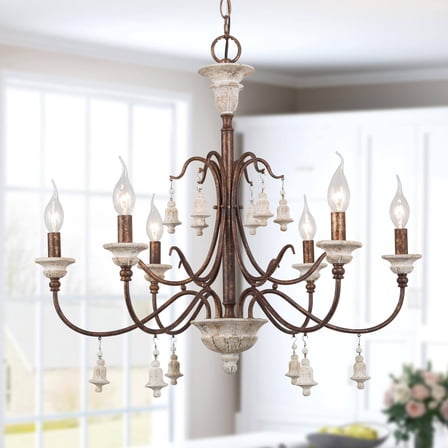 LNC Royal 6-Light Distressed Bronze French Country/Cottage Led Chandelier