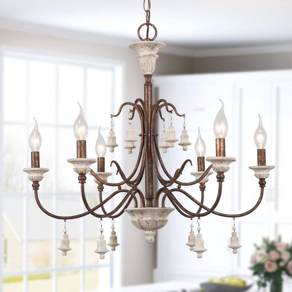 LNC Royal 6-Light Distressed Bronze French Country/Cottage Led Chandelier