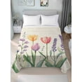 thumbnail image 2 of King Size Flat Sheet Only, Spring Floral Soft Brushed Microfiber Bed Sheets, Summer Colorful Tulip Botanical Vintage Hotel Quality Breathable Bedding Top Sheet, Easy Care, 105"x98", 2 of 9
