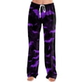 thumbnail image 2 of Halloween Pajamas for Women Drawstring Stretch Lounge Pants Soft Comfy Sleep Bottoms Cute Loose Palazzo Pj Pants Dark Purple S, 2 of 2