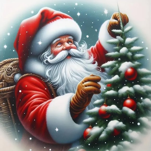 Santa Claus & Christmas Tree Diamond Painting Kit (For Adults) — 5D Diamond Art Starter Set, DIY Full Round Drill Gemstone Art Kit, Home Wall Decor (13.8 x 13.8 in, Unframed),Multicolor
