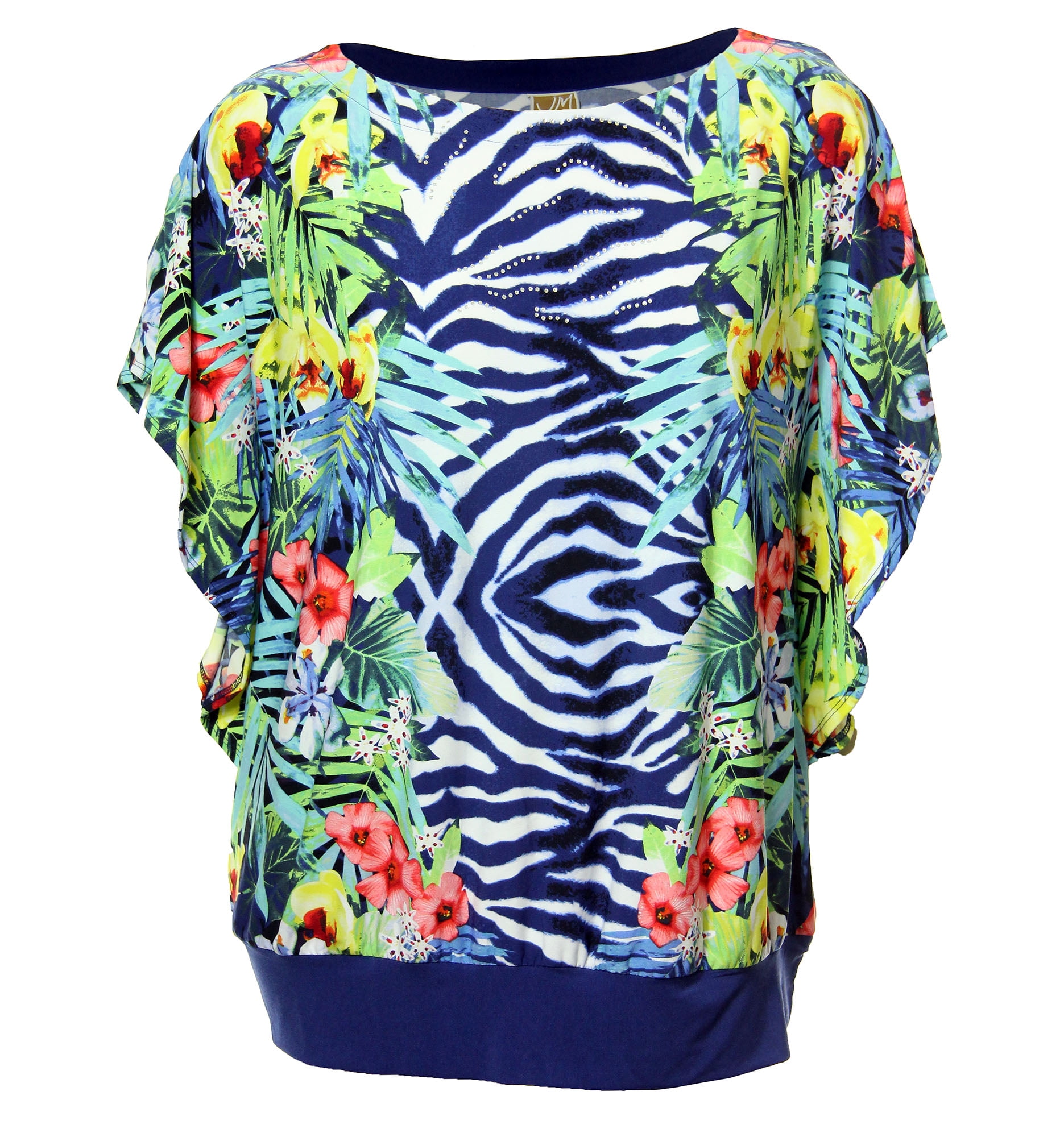 JM Collection Women's Plus Floral Animal Print Short Sleeve Shirt 2x ...