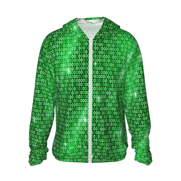 Fotbe Shiny round green sequins Chaqueta con Protección Solar UPF 50+ para Hombre y Mujer, Camisa con Capucha y Bolsillos-XX-Large