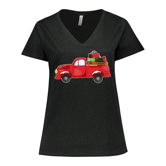 Inktastic Christmas Red Vintage Truck with Presents Women's Plus Size V-Neck T-Shirt