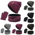 thumbnail image 2 of winter hat and gloves for womenWomen&Men Autumn Winter Warm Wool Hat Scarf Gloves Slouchy Three Winter Knit Cap Screen Mittens Scarves Sets, 2 of 7