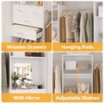 thumbnail image 3 of Homieasy 6 - 18.5 ft Closet System with 3 Sets, Closet Organizer with 2 Mirrors, 9 Drawers & 6 Closet Rods for Hanging Clothes, Garment Rack for Bedroom/Closet, 15''D x 79.7''H, White, 3 of 6