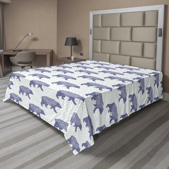 Oriental Flat Sheet, Illustration of Forest Animals with Ornamental Motifs, Soft Comfortable Top Sheet Decorative Bedding 1 Piece, 6 Sizes, Ceil Blue Cadet Blue, by Ambesonne