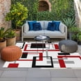 thumbnail image 2 of Red Black Geometric Outdoor Rug for Patio/Deck/Porch, Non-Slip Large Area Rug 3 x 5 Ft, Farmhouse Minimalist Abstract Art Indoor Outdoor Rugs Washable Area Rugs, Reversible Camping Rug Carpet Runner, 2 of 8