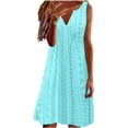 thumbnail image 1 of Ruimatai Robe d'Été Sans Manches pour Femmes Mini Robe Décontractée Couleur Unie Col en V Robe Courte Fluide Robe de Plage pour Fête, 1 of 6