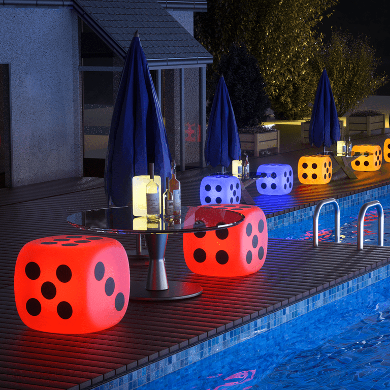 Mr.Go 15-Inch LED Cube Chair - RGB Color Changing, Waterproof, Rechargeable Outdoor Seat & Light
