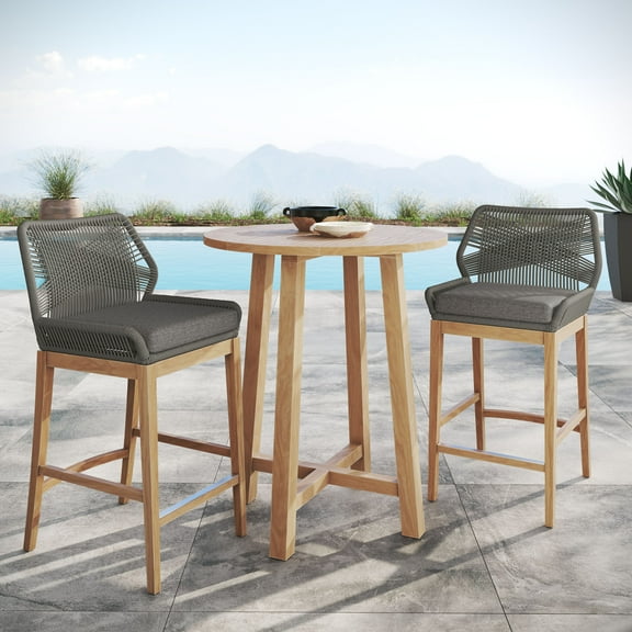 Modway Wellspring 3-Piece Outdoor Patio Teak Wood Bar Set in Gray Graphite