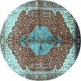 thumbnail image 1 of Ahgly Company Indoor Round Medallion Light Blue Traditional Area Rugs, 5' Round, 1 of 4