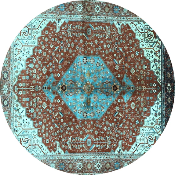 Ahgly Company Indoor Round Medallion Light Blue Traditional Area Rugs, 5' Round