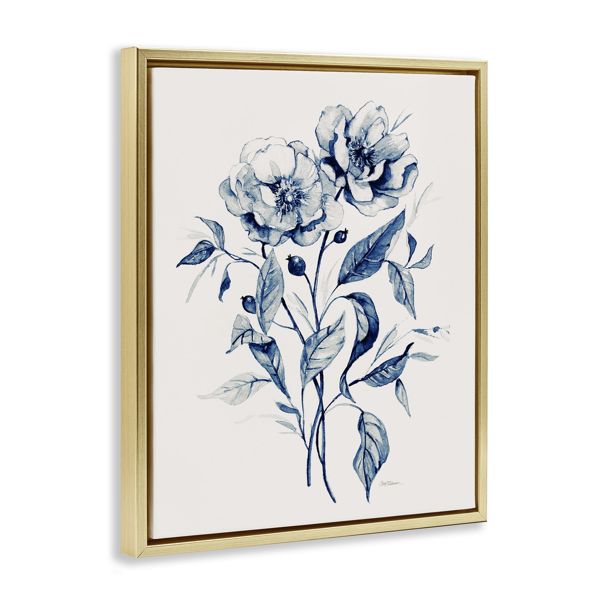Stupell Industries Vintage Flower Bundle Plants & Flowers Drawing Gold Floater Framed Canvas Art Print Wall Art, 25 x 31