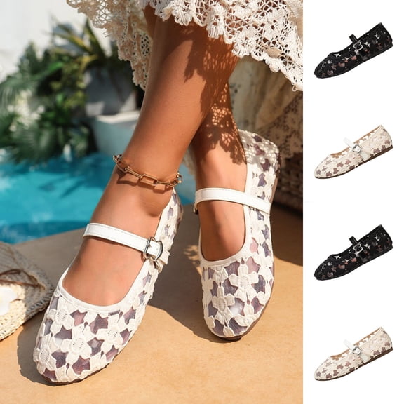 Lenago Flat Shoes for Women Wide Width Round Toe Walking Shoes Casual Womens Dress Shoes Office Shopping Party Travel Black Size-5.5