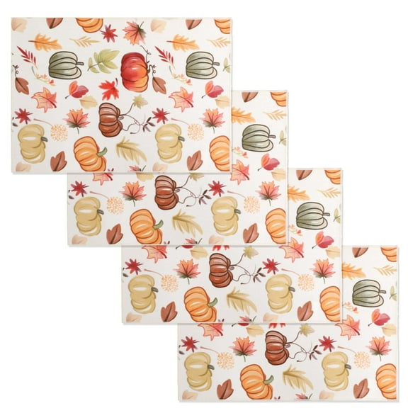 OVZME Joyce Harvest Pumpkins Maple Leaves Placemats Set of 4, Autumn Printed Fabric Place Mats for Kitchen Dining Table,Thanksgiving Harvest Halloween Holiday Decor, Each 13" x 19"