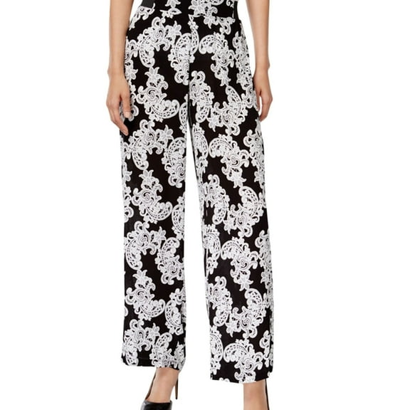 I.N.C Womens 2-tone Casual Wide Leg Pants, Black, Large