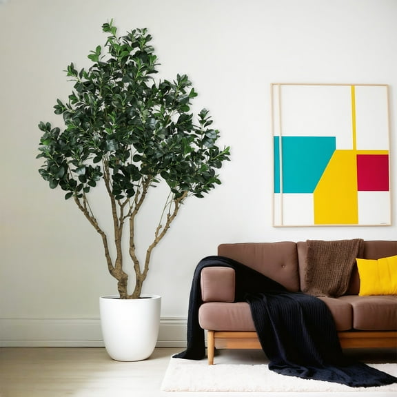 Artificial Silk Tree with Realistic Leaves and Natural Trunk - Large Faux Potted Plant for Indoor Outdoor Home Office Decoration