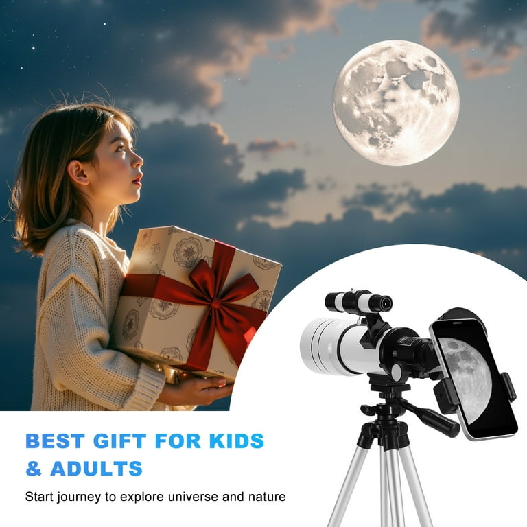 SUNOYAR Telescope, 70mm Telescopes for Adults & Kids, 300mm Refractor Telescope (15X-150X) with Adjustable Tripod for Astronomy Beginners, Gift for Kids