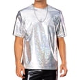 thumbnail image 1 of Camisetas Holográficas INSPIRE CHIC para Hombre, Cuello Redondo, de Manga Corta, Brillantes para Fiesta Disco, T-Shirt M Plata, 1 of 5