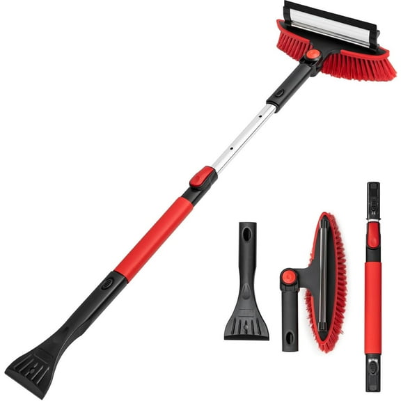 Car Snow Brush Ice Scraper Remover with Squeegee 39 inch Long Handle Extendable Windshield Snow Scrapers Removal Shovel for Ice and Snow for Car SUV Truck Windshield Windows
