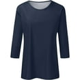 thumbnail image 3 of 3/4 length sleeve womens tops Tunic Tops Loose Fit Blouses Dressy Casual Crew Neck Tees Lightweight Loose Casual Blouses Basic Tunic Tops, 3 of 4