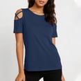 thumbnail image 3 of Dpjklzsn Women's Cutout Shoulder T-Shirt, Short Sleeve Crew Neck Cinched Waist Top, 3 of 8