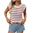 thumbnail image 2 of WHLBF Tank Tops for Women Sleeveless Stripe Casual Summer Round-Neck Shirt Red XL, 2 of 9