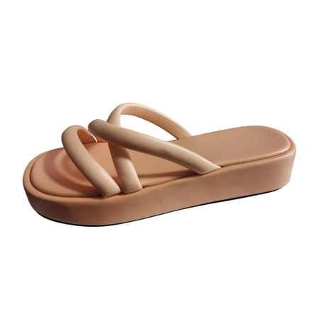 OJSFQUFP Womens Summer Slippers Ladies Fashion Summer Solid Color Leather Open Toe Thick Sole Casual Sandals Soft Sole Outdoor Beach Shoes Slippers Cute Orange 39