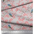 thumbnail image 2 of Soimoi Modal Satin Fabric Floral & Blue Tit Bird Print Fabric by The Yard 42 Inch Wide, 2 of 3