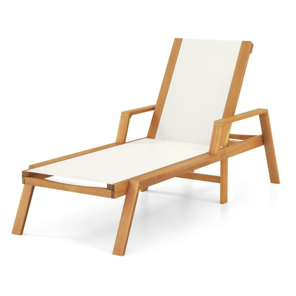 Barara King Patio Chaise Lounge Chair with Armrests and Fabric Seat for Backyard-White