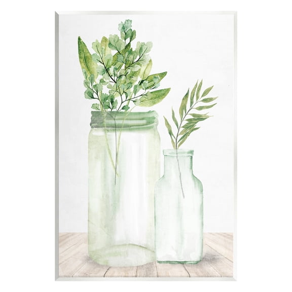 Stupell Industries Country Plant Leaves Rustic Glass Jars Arrangement Graphic Art Unframed Art Print Wall Art, Design by Kim Allen