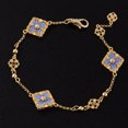thumbnail image 1 of Pulsera de oro de 18 quilates con trébol de cuatro hojas y tres flores, joyería vintage para niñas, 1 of 6