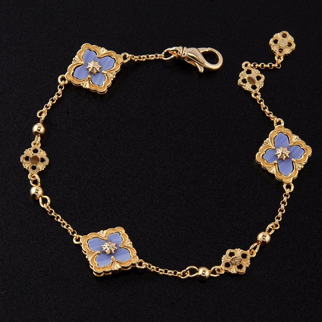 Pulsera de oro de 18 quilates con trébol de cuatro hojas y tres flores, joyería vintage para niñas