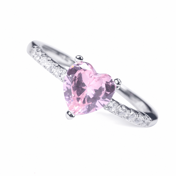 925 Sterling Silver Ring for Women, Pink Heart-Shaped Band Engagement Ring with Cubic Zirconia, Anniversary Wedding Jewelry with Drawer Style Box - Size 6