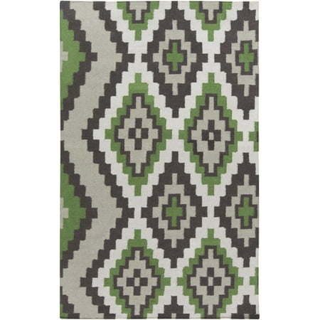 Three Light Diamante 2' x 3' Anasazi Diamantes Espresso Brown, Green, and Ivory Hand Woven Wool Area Throw Rug ()