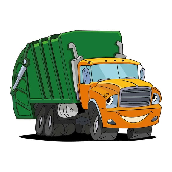 Happy Garbage Truck Artwork Vinyl Wall Decal - Disposal Vehicle for Dump Art Drawing Wall Decoration 28" x 19"
