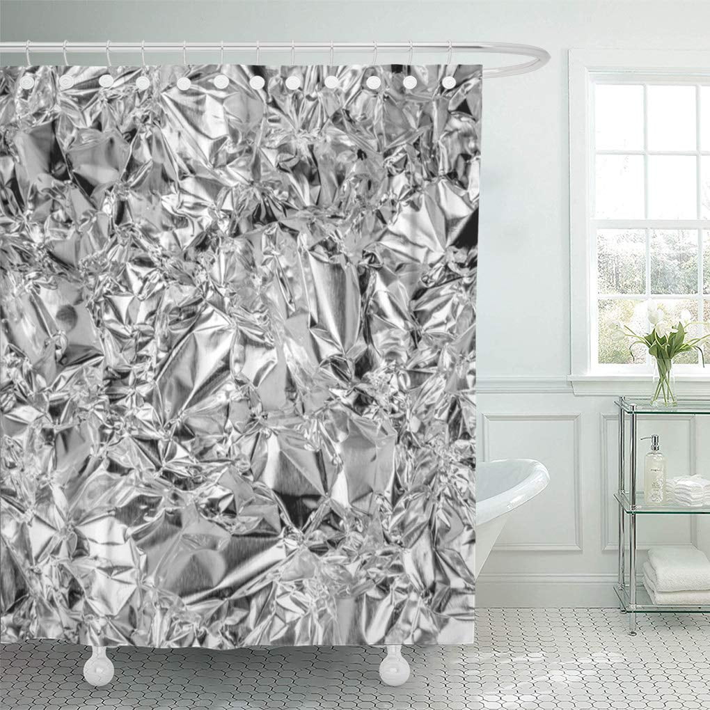 Silver Grey Sparkle Glitter Glamour Waterproof Shower Curtain Rings Set Bathroom 