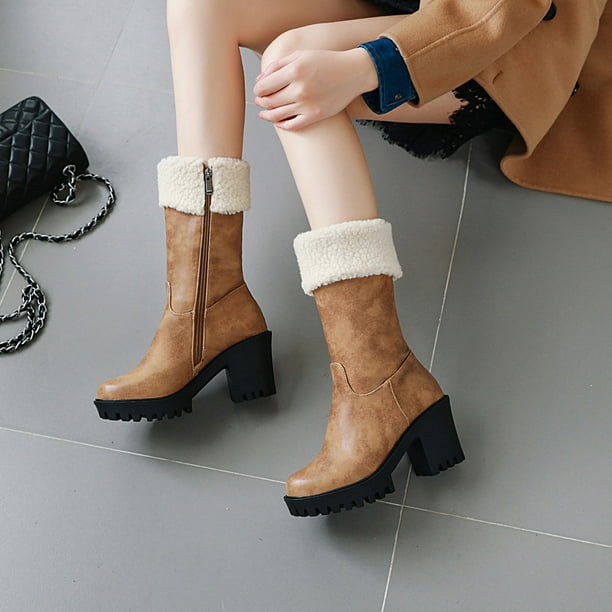 Botas de nieve Otoño e invierno Punta redonda Moda Botas cortas peludas cálidas Botas de gran tamaño Botas de mujer Wmkox8yii ghj1971