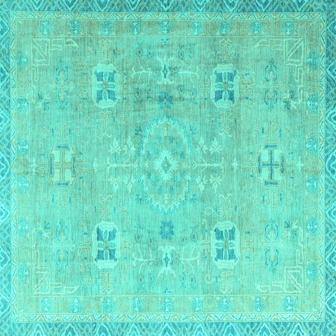 Ahgly Company Machine Washable Indoor Square Oriental Turquoise Blue ...