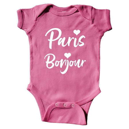 

Inktastic Paris Bonjour with Hearts in White Text Gift Baby Boy or Baby Girl Bodysuit