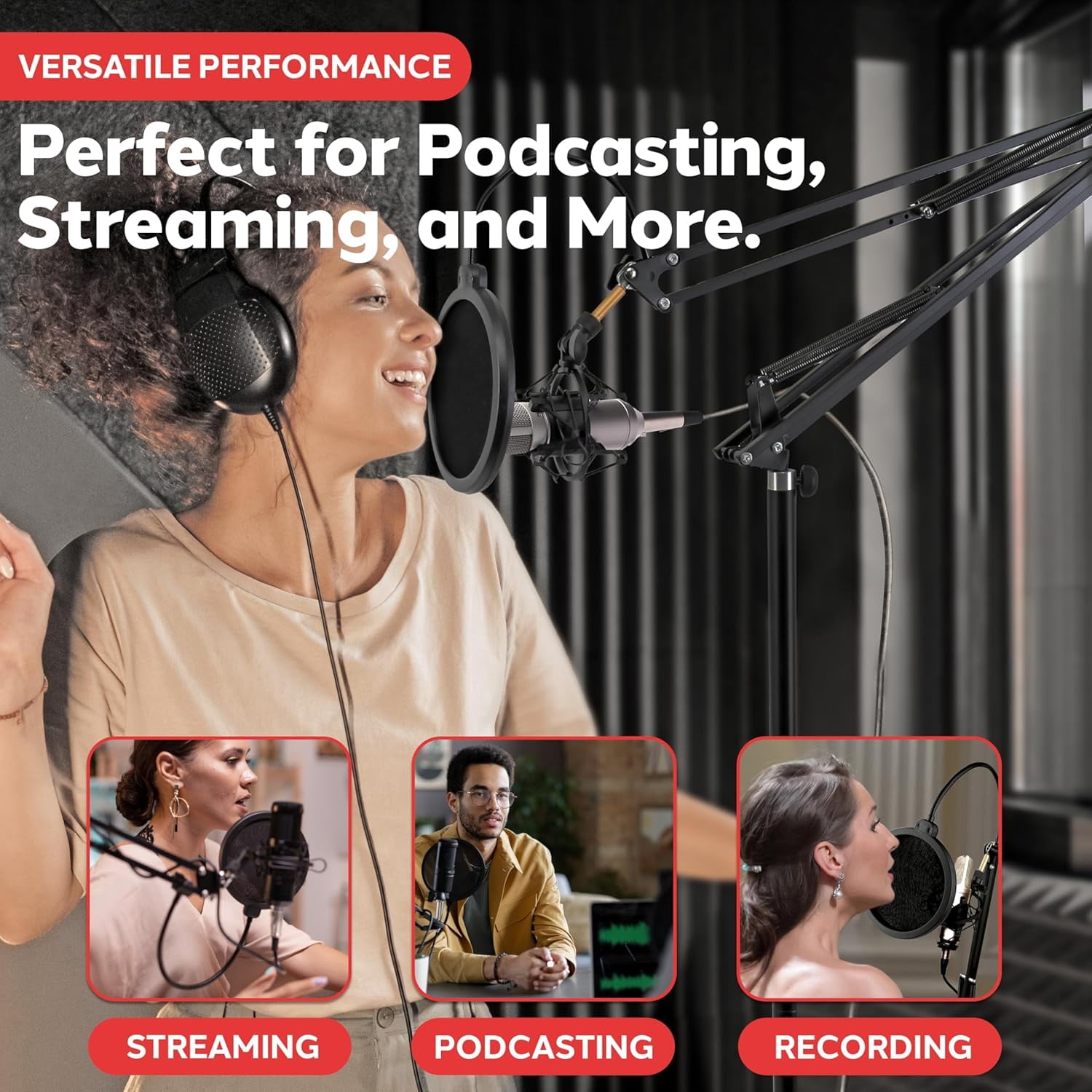 Microphone  Suspension Stand with Shock Mount and  Filter for Podcast Recording