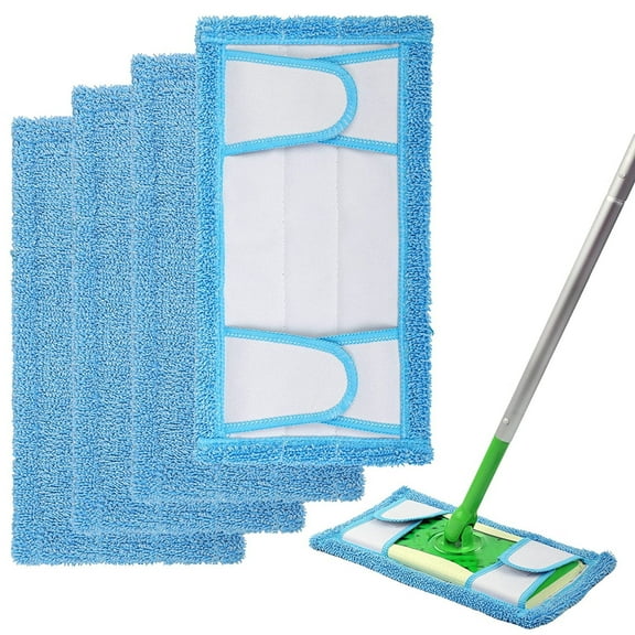 Reusable Microfiber Mop Pads for Swwiffer Sweper & All 10-12 Inch Flat Mop, Upgraded Wet Dry Cleaning Pads for All Hard-Floor, Reusable & Washable Sweeper Refills (4 Pack)
