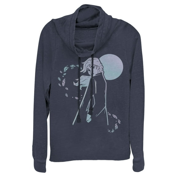 Junior's Frozen 2 Anna Winter Wind  Cowl Neck Sweatshirt Navy Blue Large