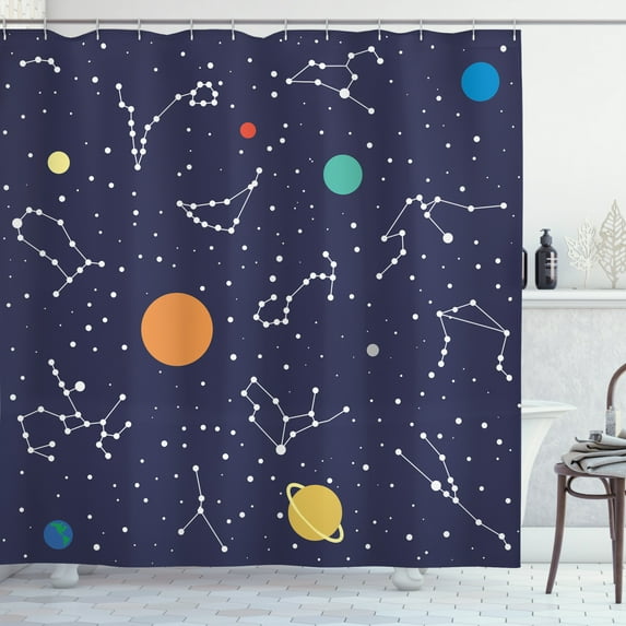 Ambesonne Constellation Shower Curtain, Zodiac Planets, 69"Wx75"L, Multicolor
