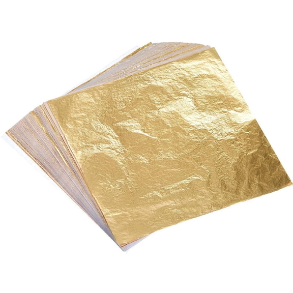 200 Pcs Gold Leaf Sheets Imitation Gold Foil Paper Sheets for Arts, Gilding Crafting, Painting, Picture Frames, Projects, Furniture Decoration, 5.5" x 5.5"